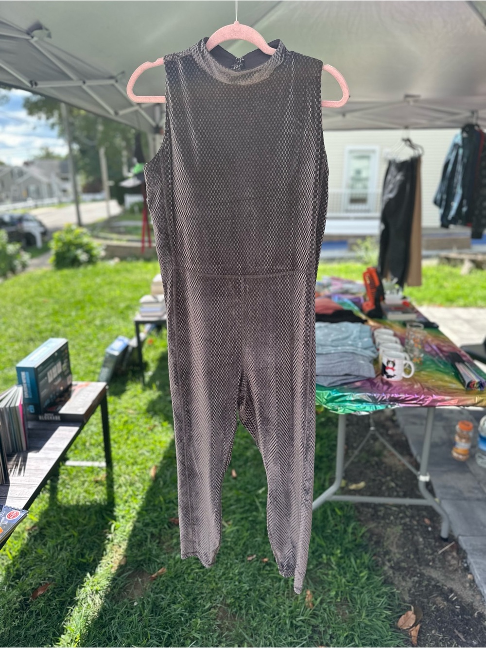 Sleeveless Mock Neck Jumpsuit in Charcoal Gray/brown